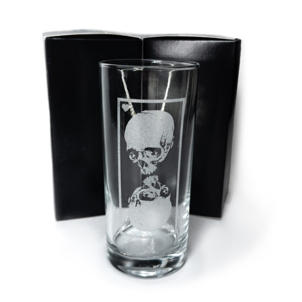 Engraved Love is glass with sturdy base and 380ml capacity